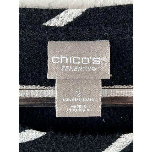 Chico's Zenergy Striped Tunic Size 2 (12/14) Black White Rayon Stretch Casual - Picture 5 of 9